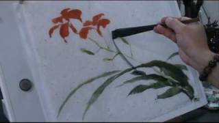 How to Paint Daylily in Traditional Chinese Painting Using Hake Brush [upl. by Jacquelyn]