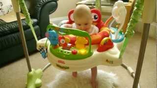 Tiny Baby bouncing in her Rainforest Jumperoo by Fisher Price 3 months old [upl. by Lipinski]