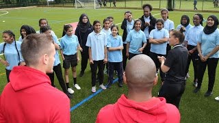 Morgan Schneiderlin and Ashley Young take on Levenshulme High School for FA Girls Football Week [upl. by Corron]