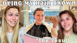 dying my hair brown 💇🏼‍♀️ from blonde to brown hair vlog [upl. by Refinnaej]