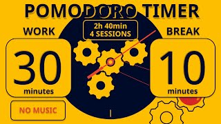 30  10 Pomodoro Timer  2h 40min  4 sessions  No music  Work Time  Study Time  Break Time [upl. by Northrop5]