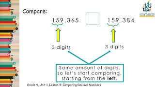 Lesson 14  Comparing Decimal Numbers [upl. by Nahsaj]