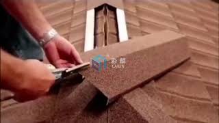 Ridge installation for stone coated roof tile [upl. by Nwahsak]