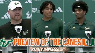 USF Coach Alex Golesh amp Players Preview Facing 8 Miami Hurricanes [upl. by Eelyahs]