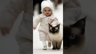 Babies and animal friends ai runway cute baby runwayai cutebabyanimals runwaystyle [upl. by Nehttam]