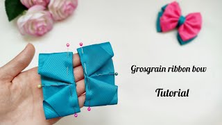 Grosgrain ribbon bow tutorial for beginners step by step make hair clip in a simple way at home [upl. by Yelyk]