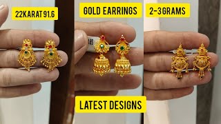 Daily wear gold earrings designs 23 grams  22karat 916 hallmarked  2024 latest collection [upl. by Htelimay]