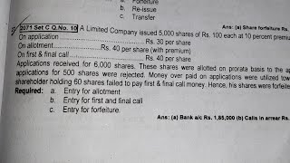 Class 12 Share Allotment first amp final call amp Forfeiture  2071 Set C Old is Gold 2081 [upl. by Odirfliw400]