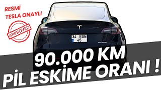 90000 KM TESLA Onaylı Pil Eskime Oranı [upl. by Ahsinut]