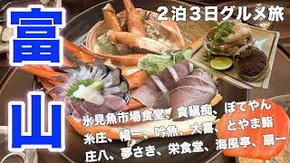 【富山グルメ旅】人気グルメ１５軒 富山に行ったらこの店に行け！！氷見寒ぶり、新湊紅ズワイガニ、香箱蟹、朝日町名物たら汁、魚津名物ばい貝、氷見うどん、富山ブラック、ミシュランラーメンなど [upl. by Kuehnel248]