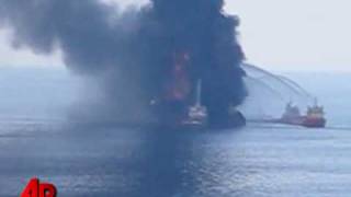 Raw Video Oil Rig Fire Rages On [upl. by Avraham]