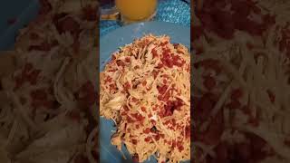 Late dinner Angel hair spaghetti with spicy beacon bites amp chicken Delicious [upl. by Zita]