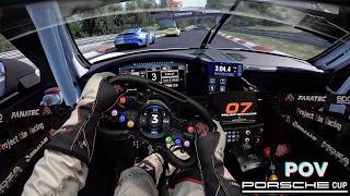 INSANE Porsche CUP Race at the Nurburgring  ACC  Fanatec DD [upl. by Ainoek]