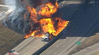 Large fire on I94 after tanker explodes [upl. by August]