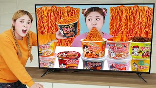 MUKBANG Fire Spicy Noodle Food Color Challenge by HIU 하이유 [upl. by Halonna]