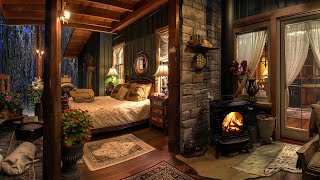 🔴Sleeping in a Cozy Relax Cabin with Warm Fireplace amp Soothing Rain Sounds in Beautiful Rainy Night [upl. by Gallagher]