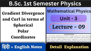 Gradient Divergence and Curl in Spherical Polar Coordinates  Unit3  L09  Coordinate Systems [upl. by Karlyn]