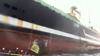 Greenpeace tries to block Margiris from docking [upl. by Ahsiema]