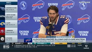 Josh Allen speaks on beat Patrick Mahomes 4 times in his career after Bills 3021 win over Chiefs [upl. by Yoccm]