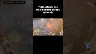 Tesla caches fire Inside a home garage in Florida ￼ [upl. by Aneek]