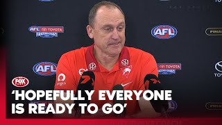 Longmire tightlipped on injuries ahead of Grand Final  Sydney Swans Press Conference I Fox Footy [upl. by Akinek84]