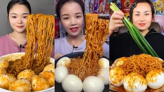 MUKBANG 먹방 EATING SPICY NOODLES and SOFT BOIL EGGS chewy sounds  ASMR  chinese foods 辣面鸡蛋 [upl. by Eylrahc]