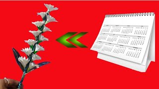 Best Out Of Waste Calendar Craft Idea●Reuse Old Calendar●Easy Beautiful Handmade Paper Flower Stick [upl. by Ardnoyek]