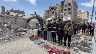 Gazans prayed the second Friday prayer of Ramadan in the rubble of the destroyed Farouk Mosque [upl. by Yaffit713]