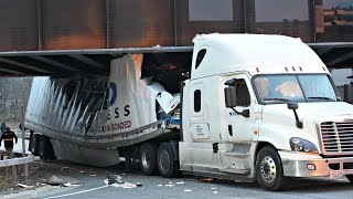 TRUCKS SMASHING INTO BRIDGES IDIOT TRUCK DRIVERS CRAZY TRUCK DRIVING FAILS 2023 [upl. by Fabrianna]