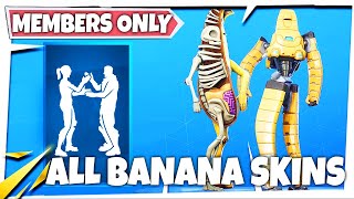 Members Only Fortnite Emote all Banana Skins combos Agent Peely Peely P1000 Peely Bone [upl. by Neelehtak30]