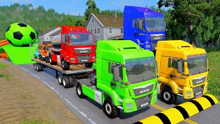 Double Flatbed Trailer Truck vs speed bumpsBusses vs speed bumpsBeamng Drive 07 [upl. by Alyag]