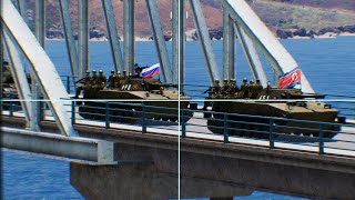 North Korean Armored Column Melted Down On Crimea Bridge by Ukrainian AntiTank Missile Launcher [upl. by Ayifas]