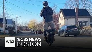 Man with electric unicycle will deliver anything at anytime in Massachusetts city [upl. by Bonaparte124]