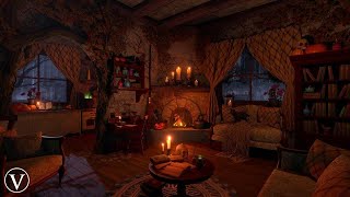 Witchs Grotto  Halloween Night Ambience  Spooky Sounds Wind Fireplace Rain amp Thunder [upl. by Vastah965]