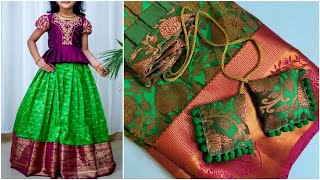 Simple pattu pavadai cutting and stitching easy method Pattu pavadai designs blouse design [upl. by Anovahs]