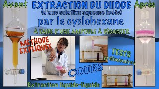 Extraction du diiode dune solution iodée par le cyclohexane Expérience expliquée en détailCours [upl. by Lemaceon]