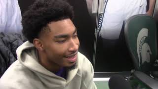 Michigan State senior Jaden Akins on 23point game in 8156 win over Monmouth [upl. by Kosel]