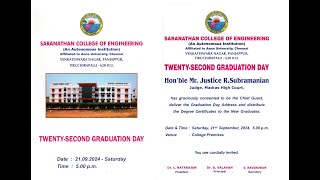 22nd Graduation Day  SARANATHAN COLLEGE OF ENGINEERING [upl. by Oilut]