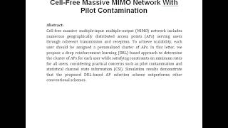 DRL Based AP Selection in Downlink Cell Free Massive MIMO Network With Pilot Contamination [upl. by Nosreip]