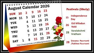 August Calendar 2026 augustcalender2026 [upl. by Jacquelynn]