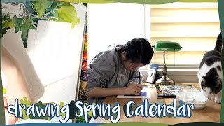 4월 5월 파릇파릇 달력그리기 drawing spring calendar with watercolor [upl. by Tammy]