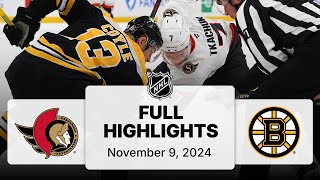 NHL Highlights  Senators vs Bruins  November 9 2024 [upl. by Aihsotal]