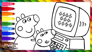 Dessine et Colorie Peppa Pig et George Pig Jouant à lOrdinateur 🐷🖥️⌨️🐥🌈 Dessins pour Enfants [upl. by Juliano210]