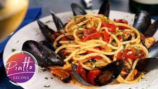 Seafood Pasta Recipe  SPAGHETTI with MUSSELS White Wine and Tomatoes [upl. by Pauly891]