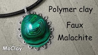 Faux Malachite polymer clay tutorial  cabochon frame [upl. by Halla]