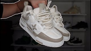 HOW TO LACE LV SKATE  LV SKATE Biege Sneaker Tutorial ON FOOT [upl. by Ailyt108]