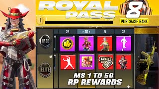 M8 Royal Pass 1 To 50 Rp Rewards official M8 Royal Pass Leaks  Mythic Outfit BGMIPUBGM [upl. by Denyse]