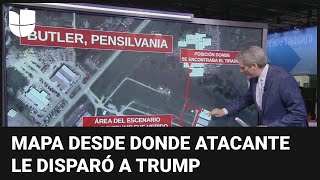 ¿En qué lugar estaba el atacante Te mostramos en un mapa desde dónde le dispararon a Trump [upl. by Yltneb264]