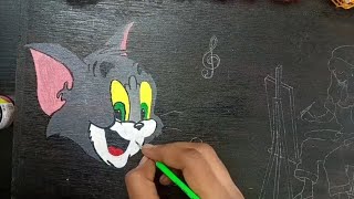 How to draw a Tom colouring  Cartoon Cat painting  String Art  Name String Art plate drawing art [upl. by Boyer476]