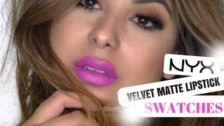 NYX Velvet Matte Lipstick Lip Swatches  All 12 Colors [upl. by Esirtal]